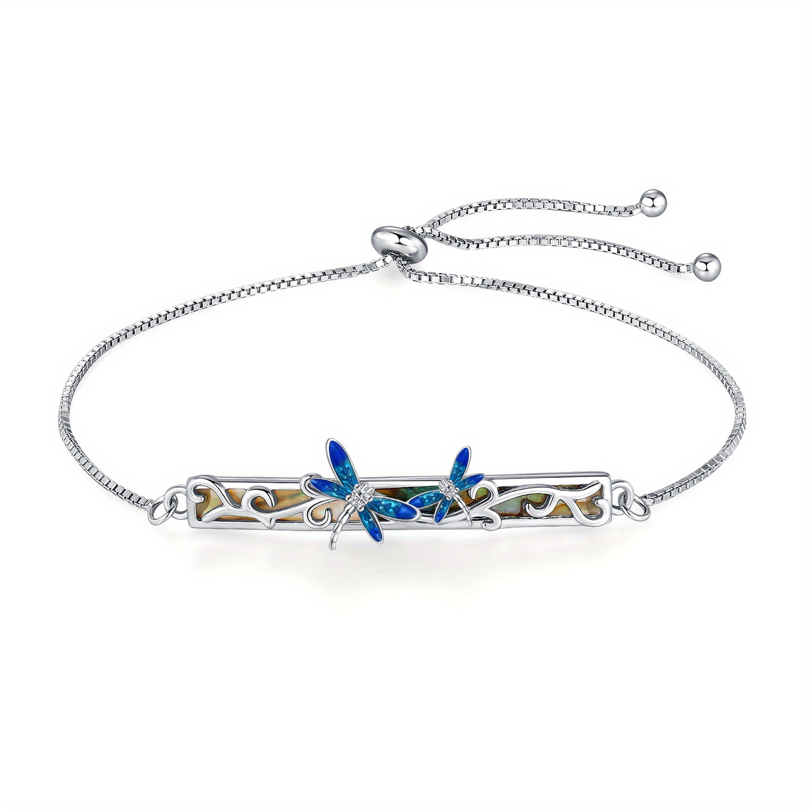 Dragonfly Bracelet 925 Sterling Silver Abalone Shell Dragonfly Jewelry